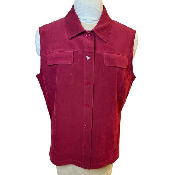 Talbots Vintage Red Micro Suede Stretch Button Down Vest Sz. L 1990’s Y2K - Picture 1 of 8